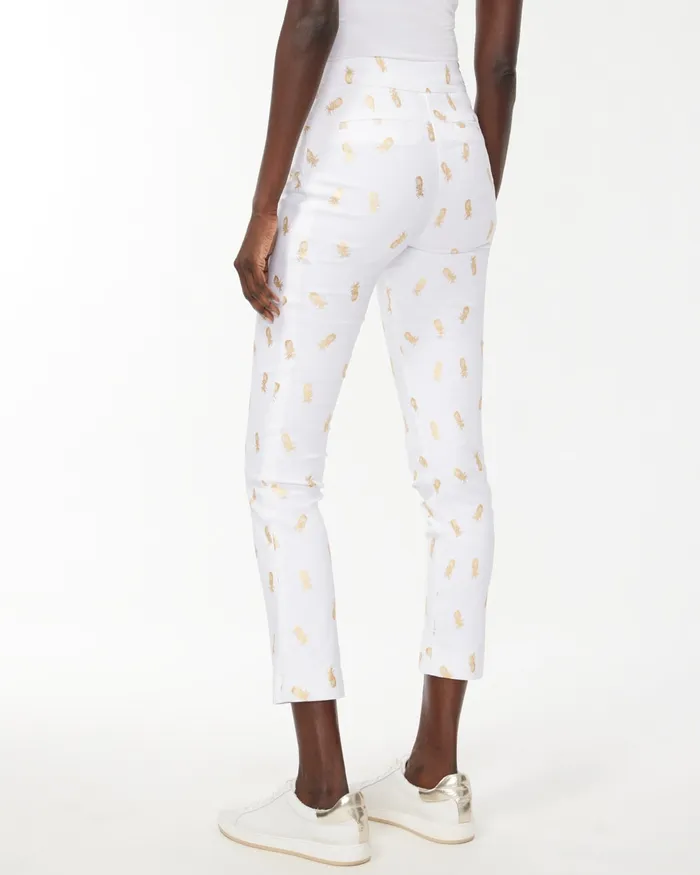 Chico039s Brigitte Foil Pineapple Slim Ankle Pants WhiteGold Women Pants