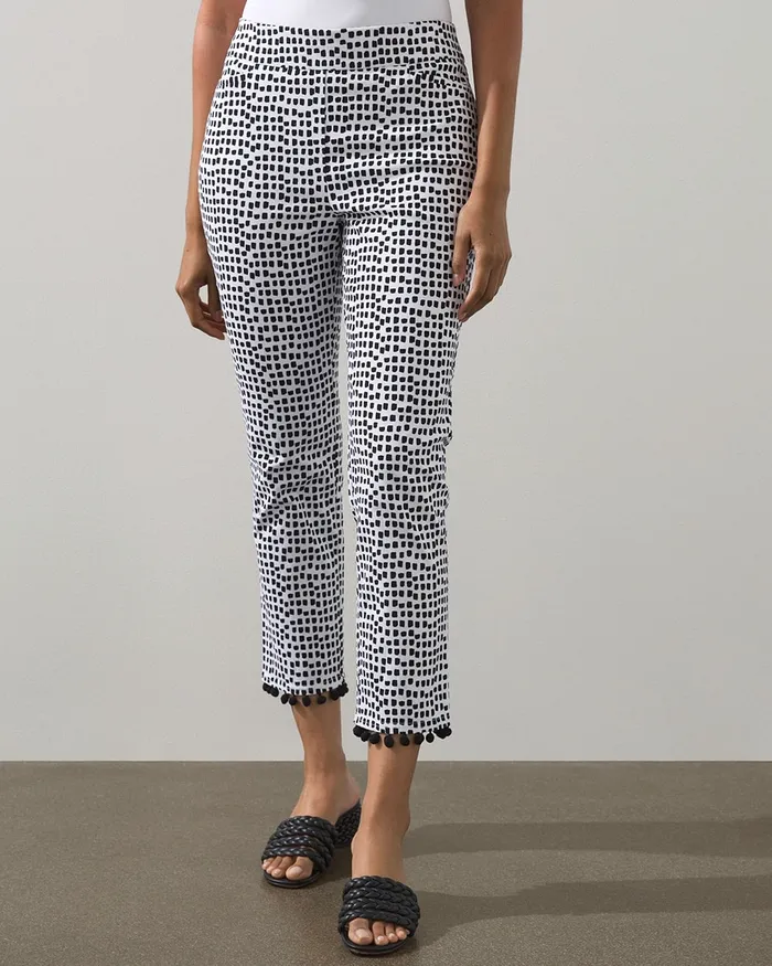 Chico039s Brigitte Square Dot Fringe Hem Crops AlabasterBlack Women Pants