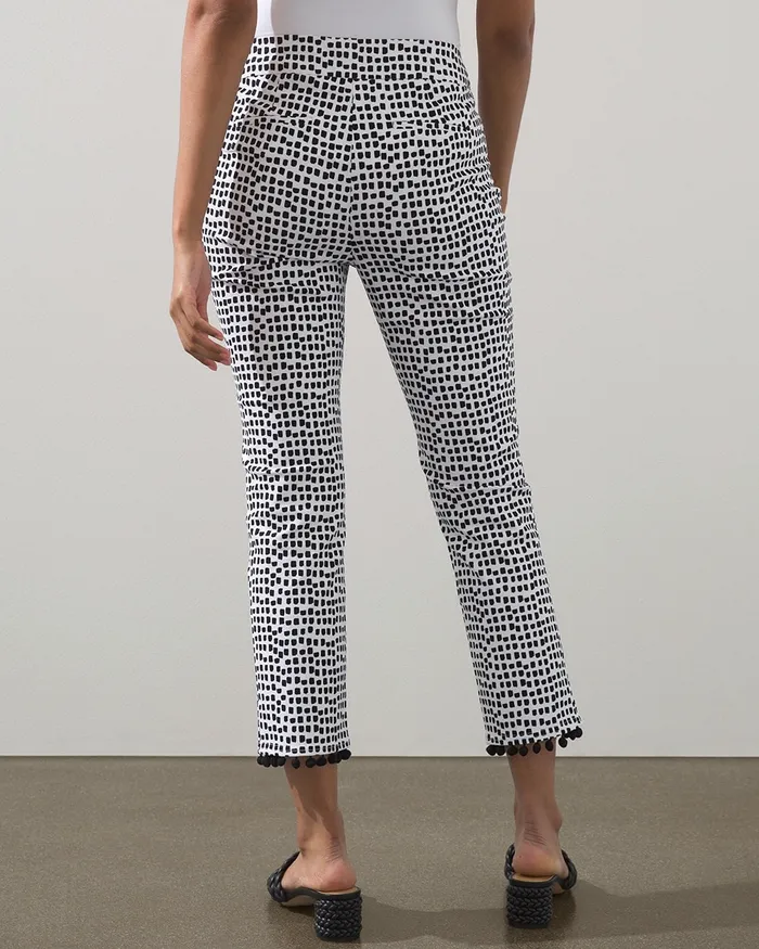 Chico039s Brigitte Square Dot Fringe Hem Crops AlabasterBlack Women Pants
