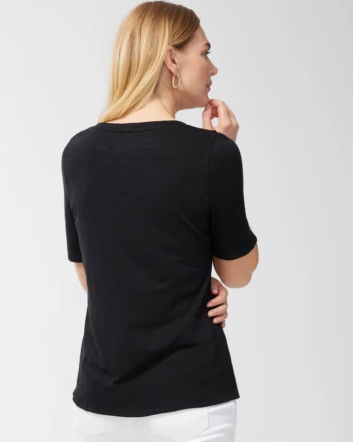 Chico039s Button Detail Cotton Slub Tee Black Women Tops