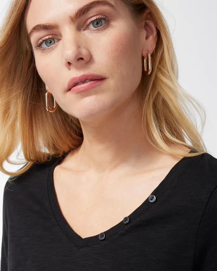 Chico039s Button Detail Cotton Slub Tee Black Women Tops