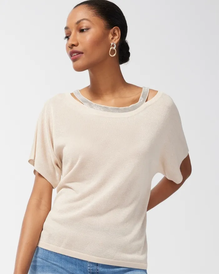 Chico039s Caviar Bead Pullover Sweater River Rock Women Sweaters