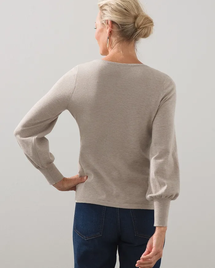 Chico039s Caviar Trim Vneck Pullover Sweater Black Women Sweaters