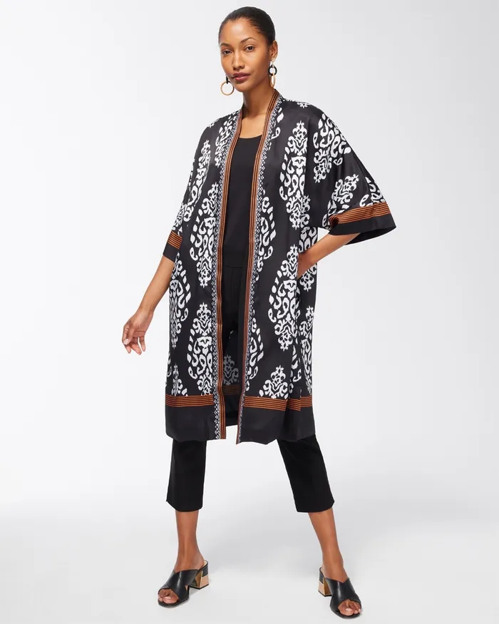 Chico039s Chiffon Long Kimono Black Women Ponchos and Ruanas