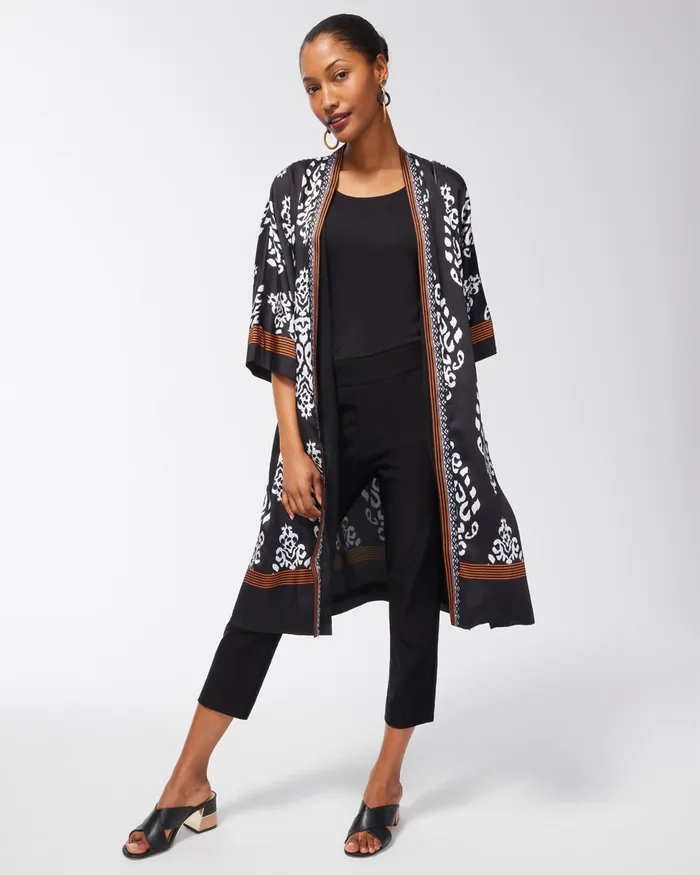 Chico039s Chiffon Long Kimono Black Women Ponchos and Ruanas
