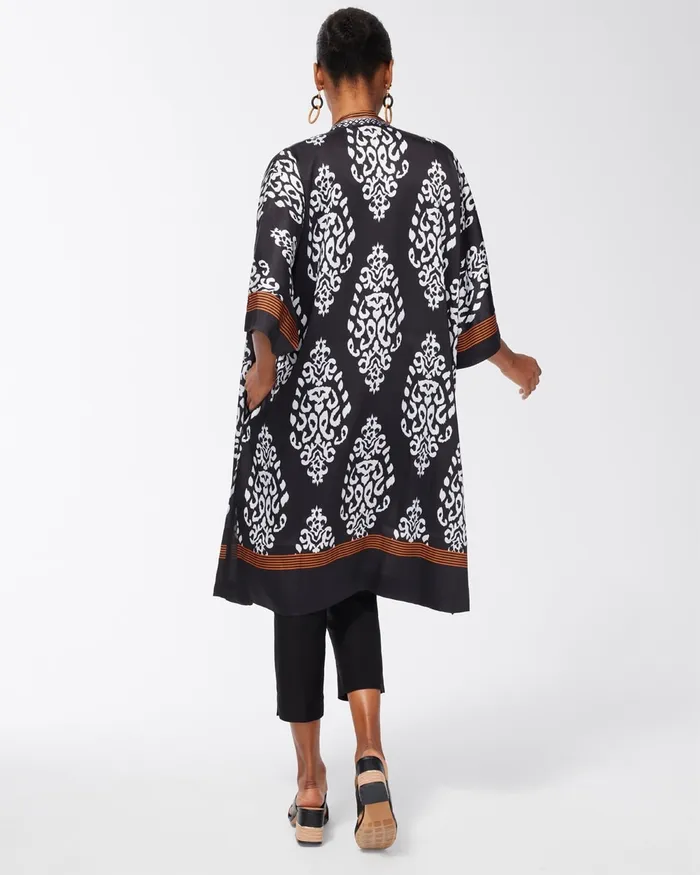 Chico039s Chiffon Long Kimono Black Women Ponchos and Ruanas