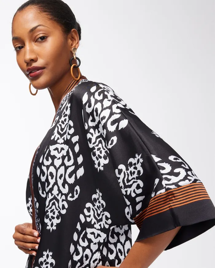 Chico039s Chiffon Long Kimono Black Women Ponchos and Ruanas