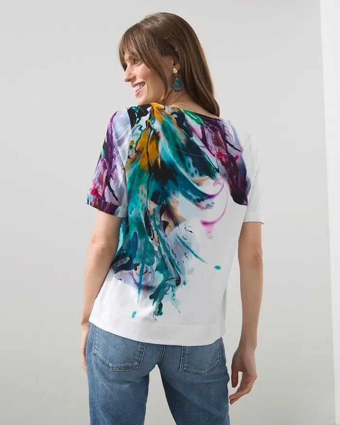 Chico039s Cotton Blend Abstract Knit Tee Alabaster Women Tops