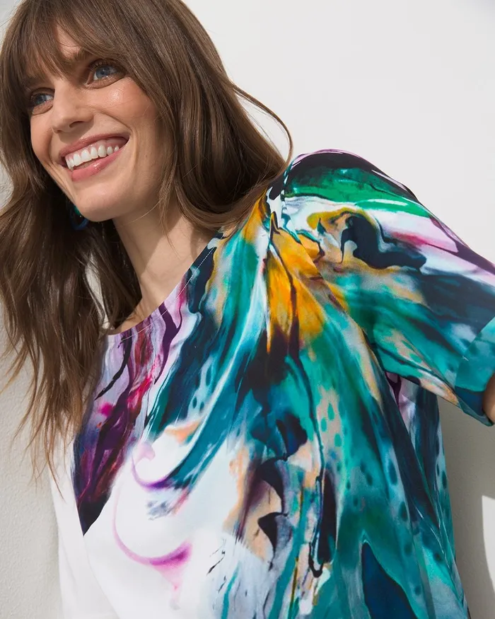 Chico039s Cotton Blend Abstract Knit Tee Alabaster Women Tops