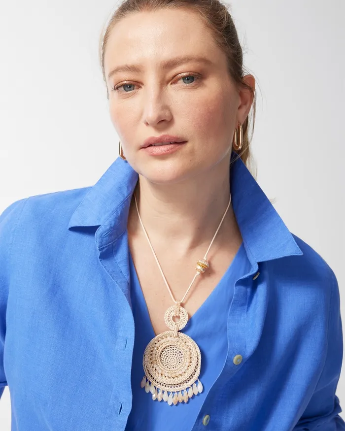 Chico039s Crochet Adjustable Pendant Necklace Neutral Women Necklaces