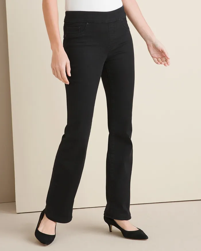 Chico039s Denim PullOn Slim Boot Jeggings Black Rinse Women Jeans and Denim