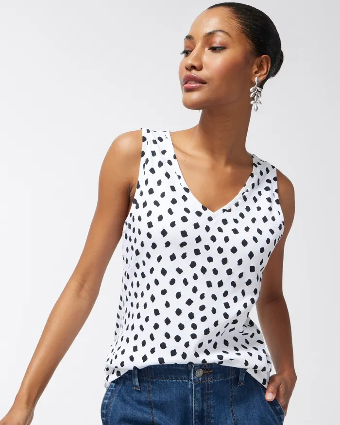 Chico039s Dot Print Everyday Button Tank Alabaster Women Tops