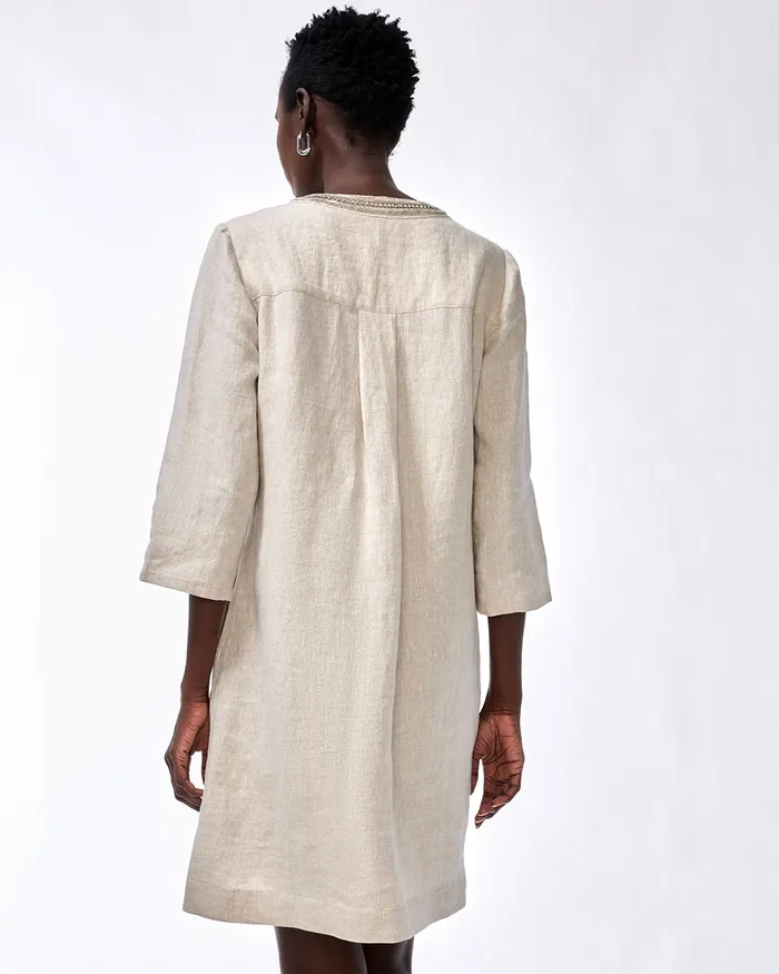 Chico039s Embellished Beaded Linen Dress Blue Veil Women Dresses and Skirts