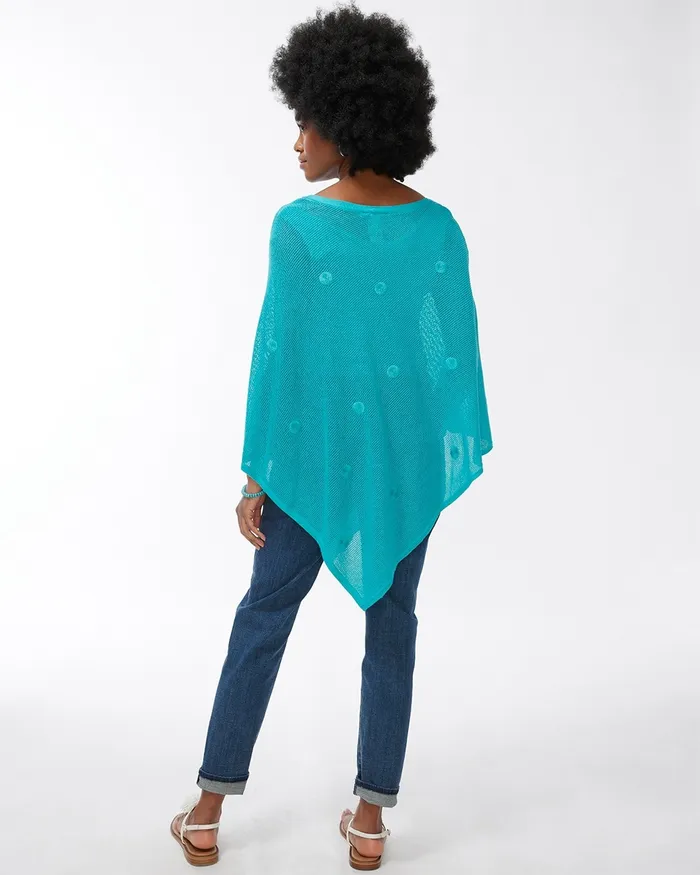 Chico039s Embroidered Daisy Mesh Poncho Agua Azul Women Ponchos and Ruanas