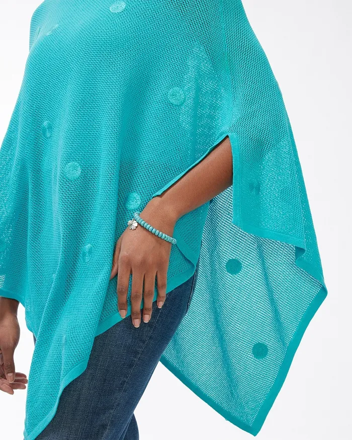 Chico039s Embroidered Daisy Mesh Poncho Agua Azul Women Ponchos and Ruanas