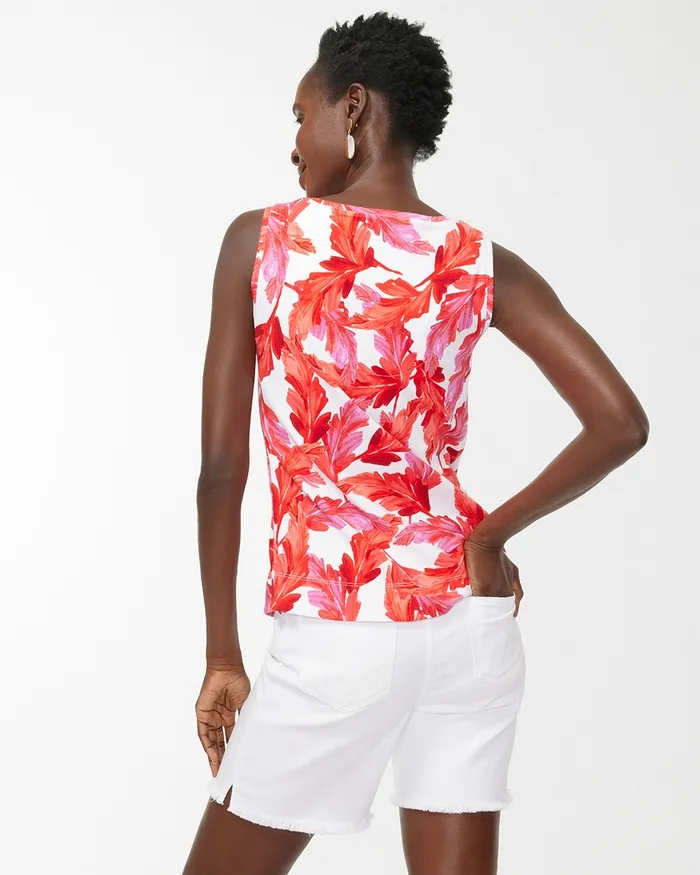 Chico039s Everyday Leaf Print Button Tank Flame Scarlet Women Tops