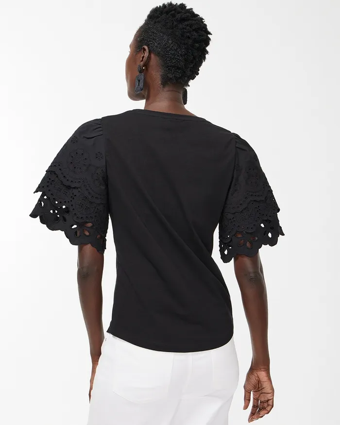 Chico039s Eyelet Tier Sleeve Top Alabaster Women Tops