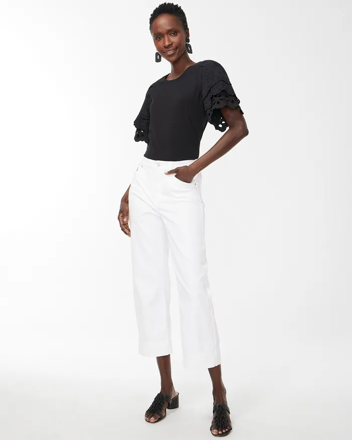 Chico039s Eyelet Tier Sleeve Top Alabaster Women Tops