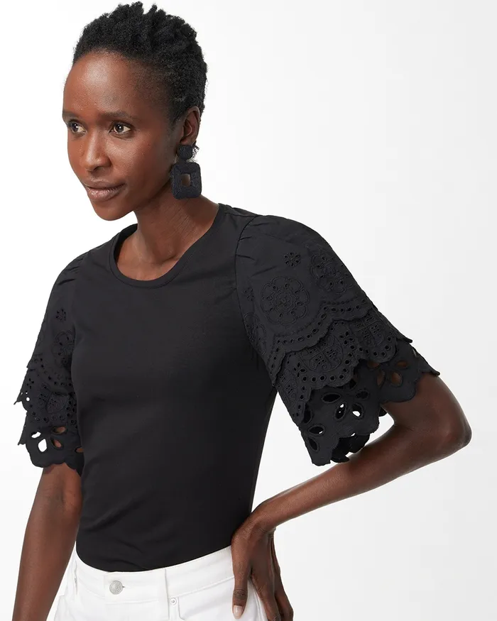 Chico039s Eyelet Tier Sleeve Top Alabaster Women Tops