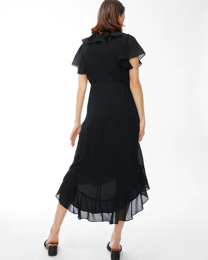 Chico039s Faux Wrap Ruffle Dress Black Women Dresses and Skirts
