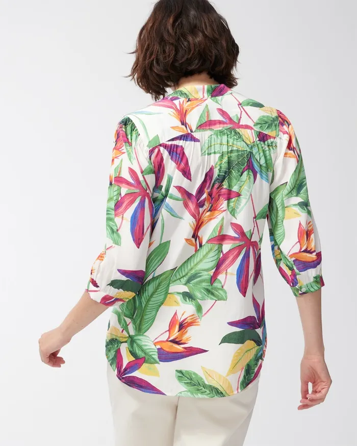 Chico039s Floral Button Cuff Top Alabaster Women Tops
