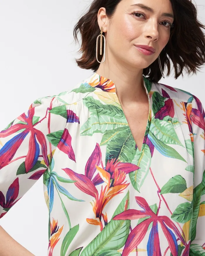 Chico039s Floral Button Cuff Top Alabaster Women Tops