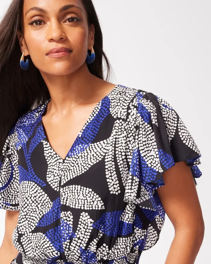 Chico039s Floral Flutter Sleeve Maxi Dress Blue Grotto Women Dresses and Skirts