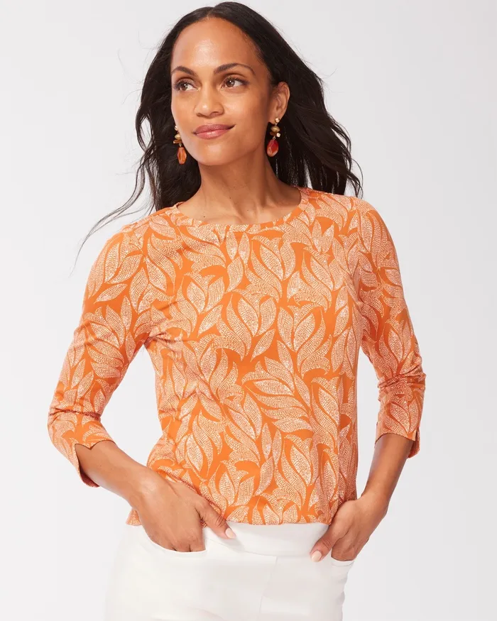 Chico039s Foliage 34 Sleeve Perfect Tee Burnished Clay Women Tees