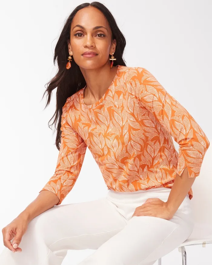 Chico039s Foliage 34 Sleeve Perfect Tee Burnished Clay Women Tees
