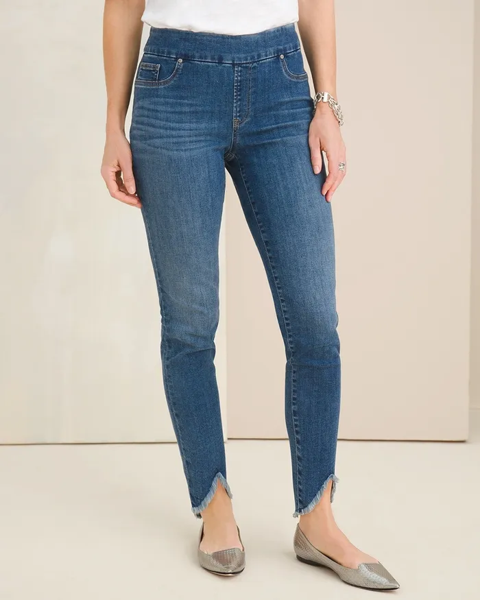Chico039s Frayed Hem PullOn Jegging Moonflower Indigo Women Jeans and Denim