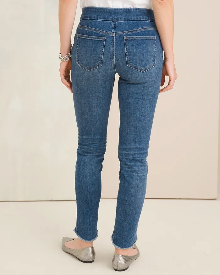 Chico039s Frayed Hem PullOn Jegging Moonflower Indigo Women Jeans and Denim