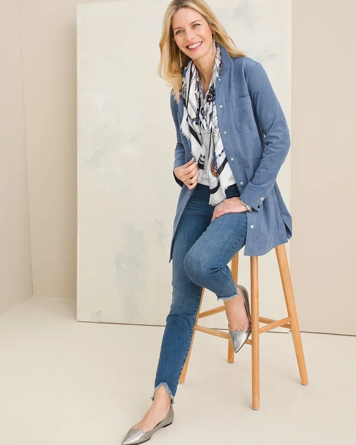 Chico039s Frayed Hem PullOn Jegging Moonflower Indigo Women Jeans and Denim