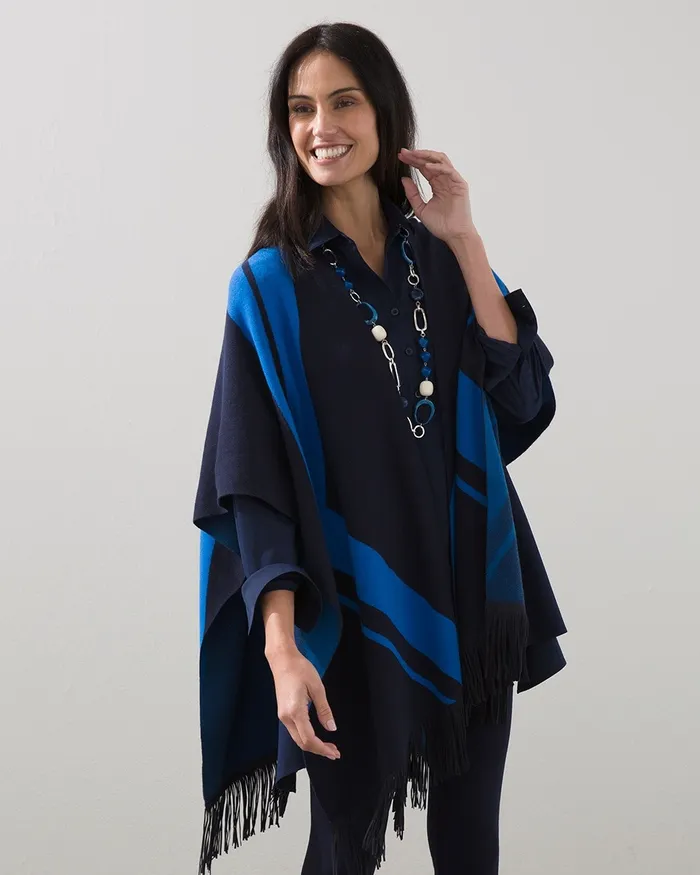 Chico039s Fringe Sweater Ruana Ocean Air Women Tops