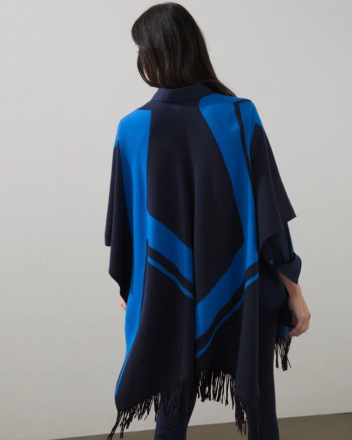 Chico039s Fringe Sweater Ruana Ocean Air Women Tops