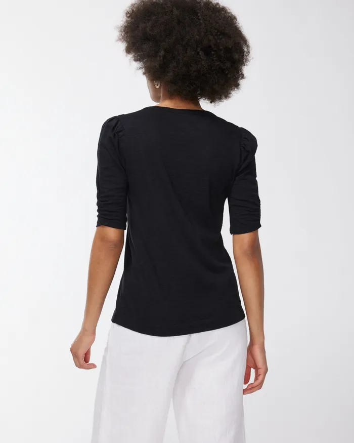 Chico039s Gathered Sleeve Slub Tee Pineapple Fizz Women Tops