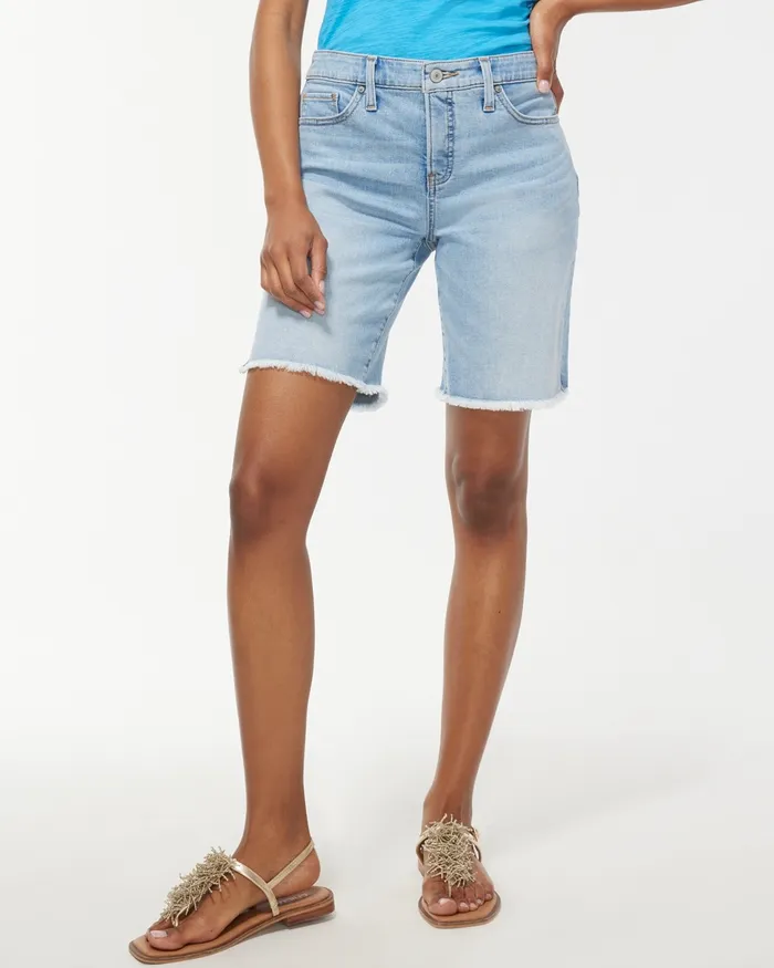 Chico039s Girlfriend 7034 Fray Hem Shorts Cerulean Indigo Women Shorts