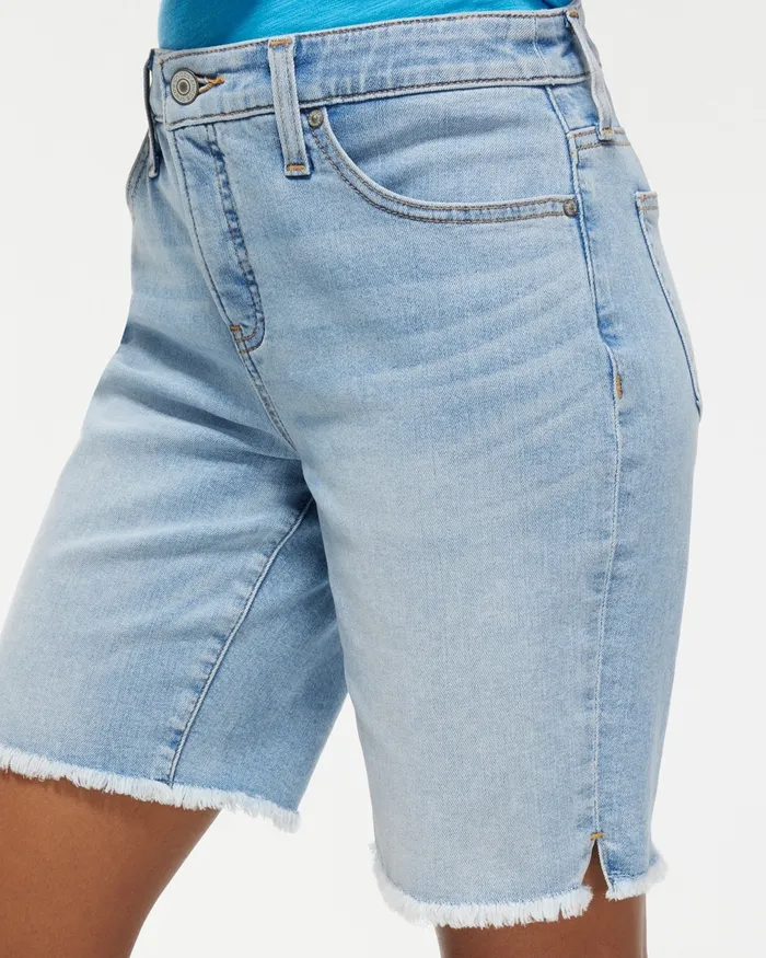 Chico039s Girlfriend 7034 Fray Hem Shorts Cerulean Indigo Women Shorts