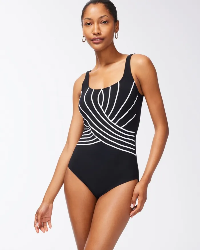 Chico039s Gottex Square Neck Swimsuit BlackWhite Women Swim