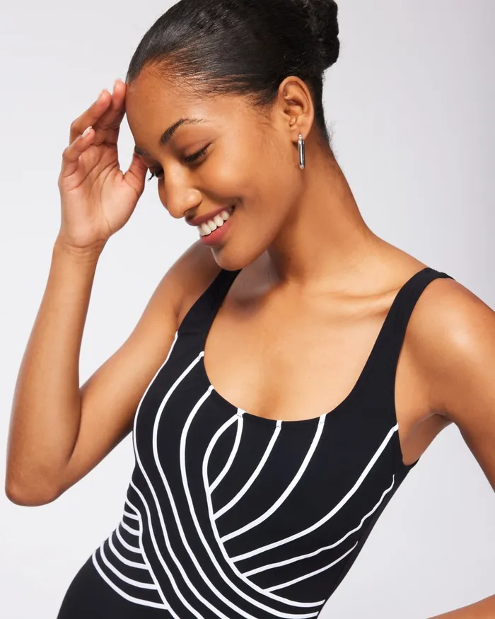 Chico039s Gottex Square Neck Swimsuit BlackWhite Women Swim