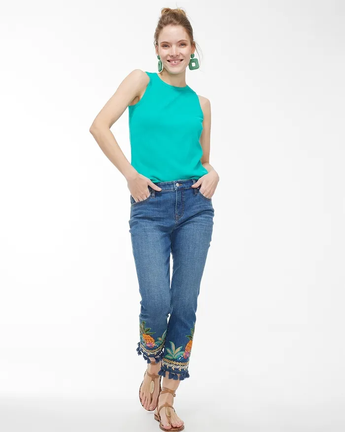 Chico039s High Neck Ribbed Tank Tropical Jade Women Tees
