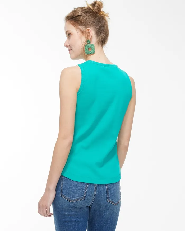Chico039s High Neck Ribbed Tank Tropical Jade Women Tees