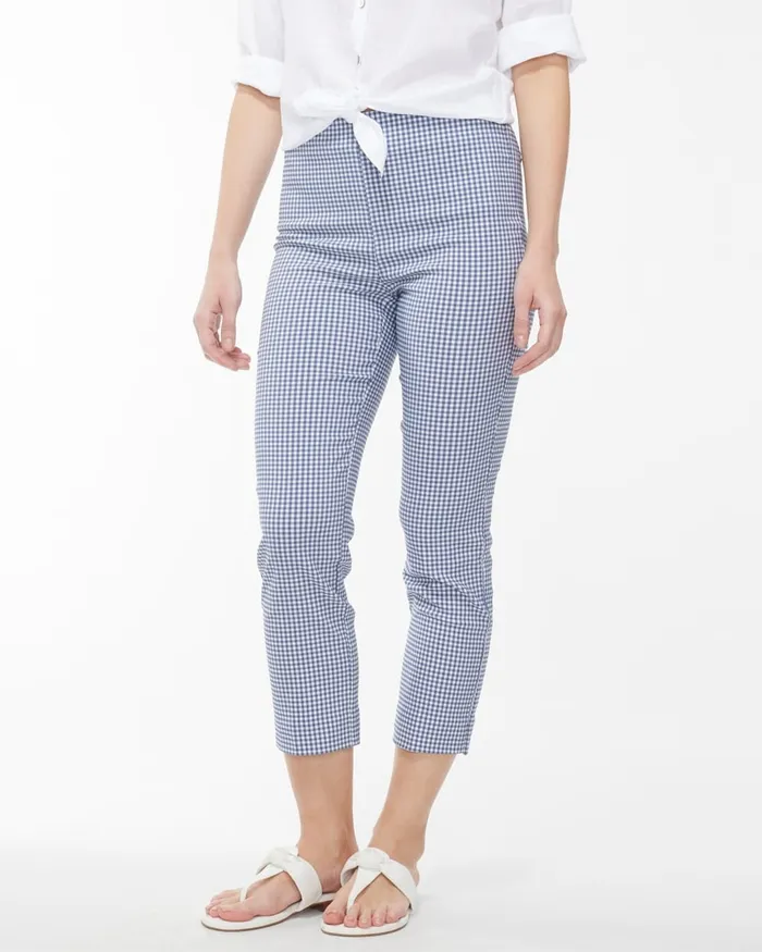 Chico039s Juliet Gingham Straight Crops Bijou BlueAlabaster Women Pants