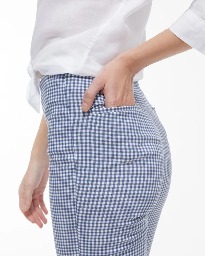 Chico039s Juliet Gingham Straight Crops Bijou BlueAlabaster Women Pants