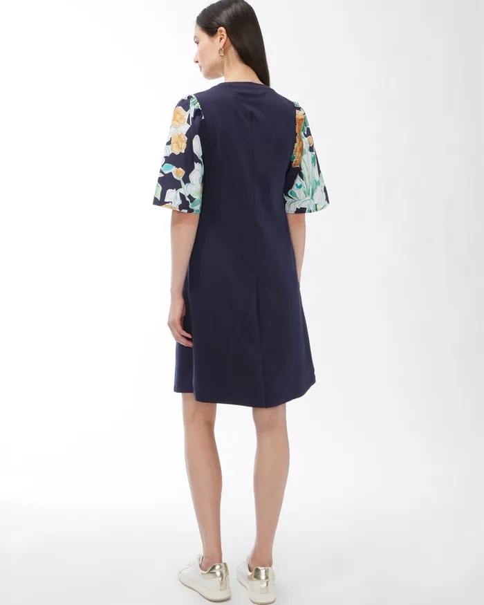 Chico039s Knit Mix Bell Sleeve Dress Classic Navy Women Dresses and Skirts
