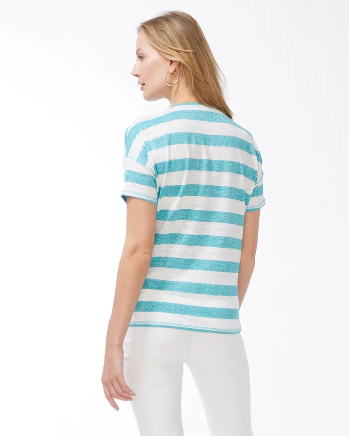 Chico039s LinenBlend Aqua Stripe Tee Agua Azul Women Tops