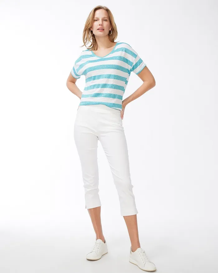 Chico039s LinenBlend Aqua Stripe Tee Agua Azul Women Tops