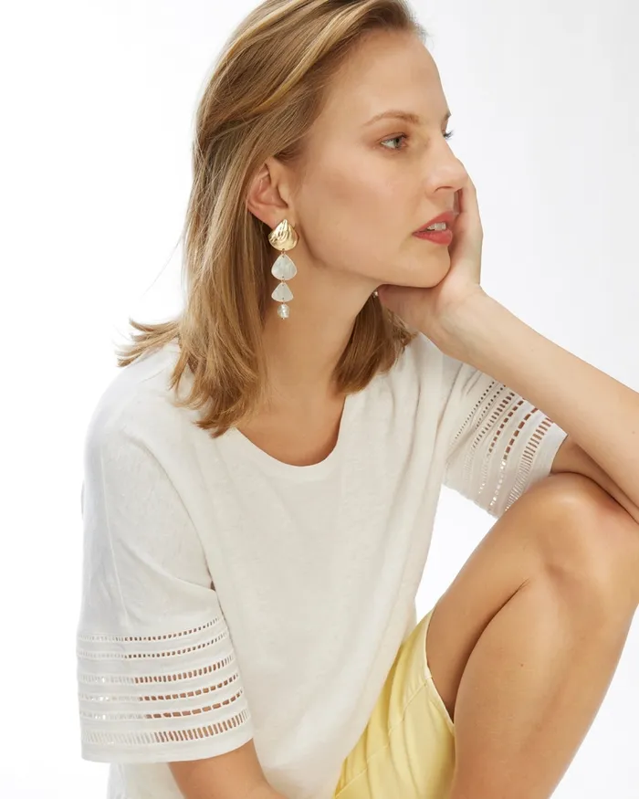 Chico039s LinenBlend Cutwork Tee Alabaster Women Tops
