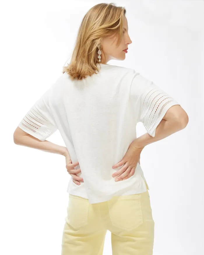 Chico039s LinenBlend Cutwork Tee Alabaster Women Tops