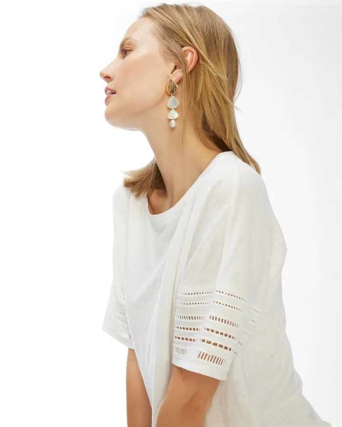 Chico039s LinenBlend Cutwork Tee Alabaster Women Tops