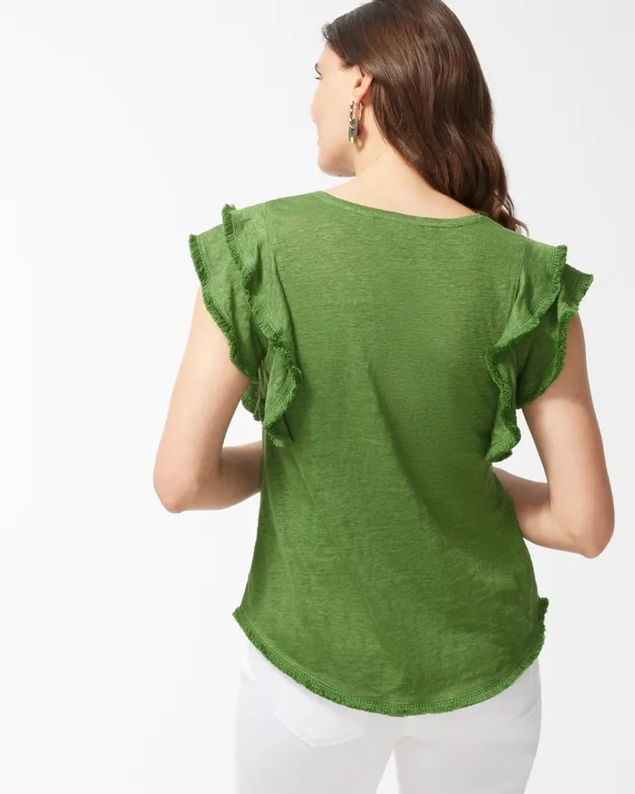 Chico039s Linen Flutter Sleeve Top Banana Leaf Women Tops